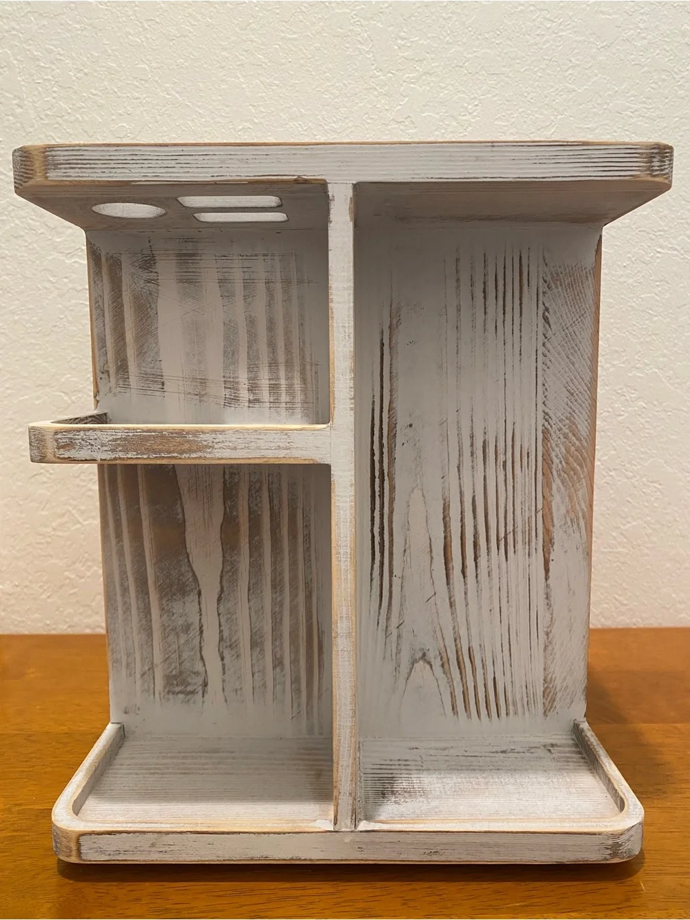 Rustic White Wooden Makeup Organizer - Multi-Compartment